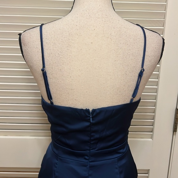 Lulu's Fabulous Affair Satin Surplice Tulip Midi Dress/Navy Blue, Size XS, NWT - Picture 12 of 17